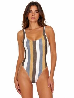 Manebi One Piece Swimsuit Sz 1 Gold Light Blue Stripes Made In Italy New Medium